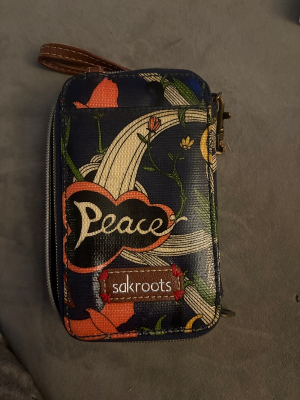 Sakroots Navy Floral Peace Phone Wallet with Multicolor Print